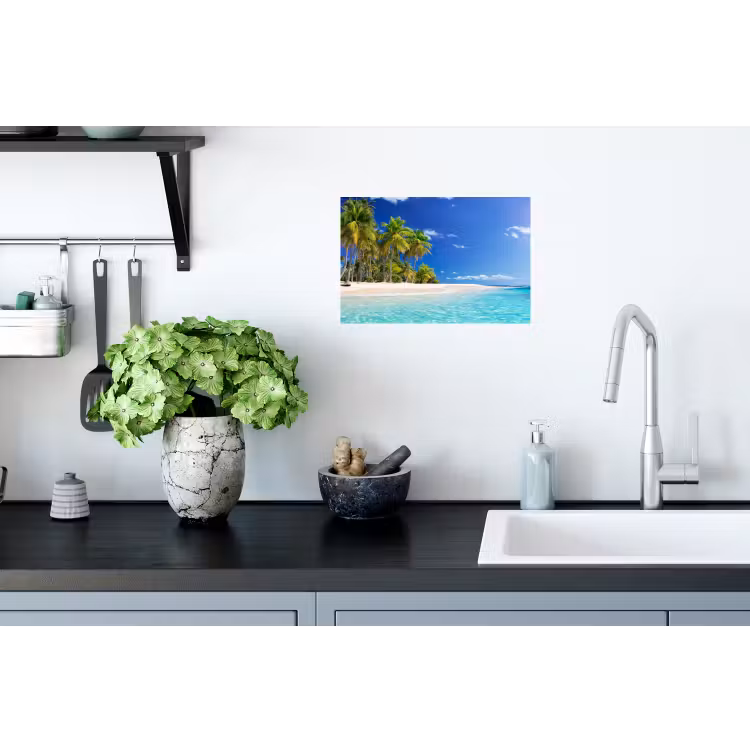 Strand - Zee - Palmboom - Zon - Zomer Muursticker klein -keuken