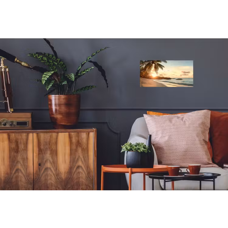 Strand - Palmbomen - Oceaan - Zonsondergang Muursticker klein -kamerbank