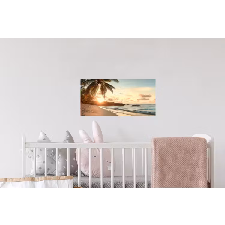 Strand - Palmbomen - Oceaan - Zonsondergang Muursticker klein -kinderkamer