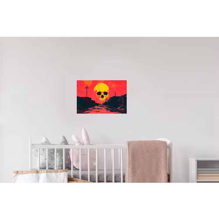 Straat - Verlaten - Schedel - Geel Muursticker klein -kinderkamer
