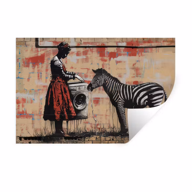 Street art - Zebra - Vrouw - Dieren - Graffiti - Banksy Muursticker klein -3d