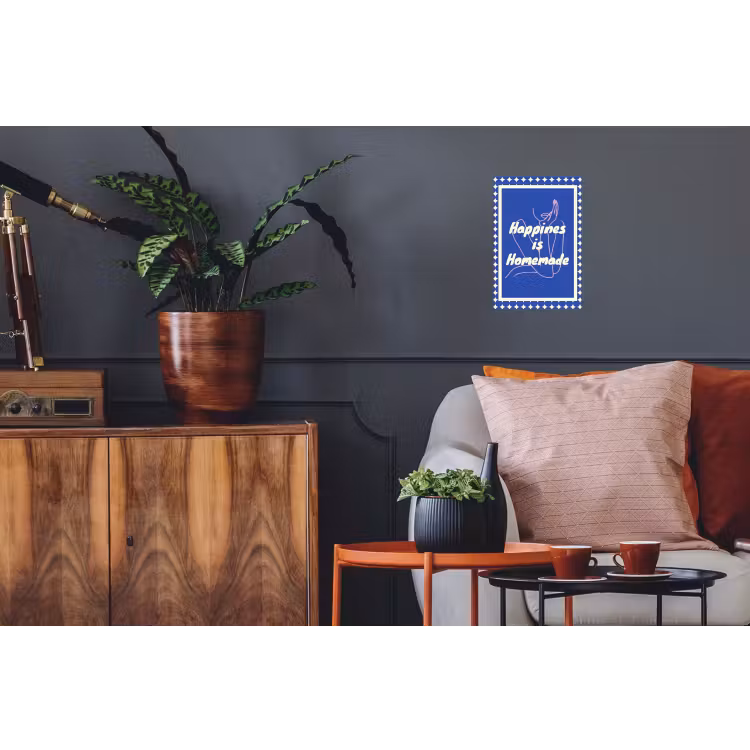 Lijntekening - Vrouw - Quote - Blauw Muursticker klein -kamerbank