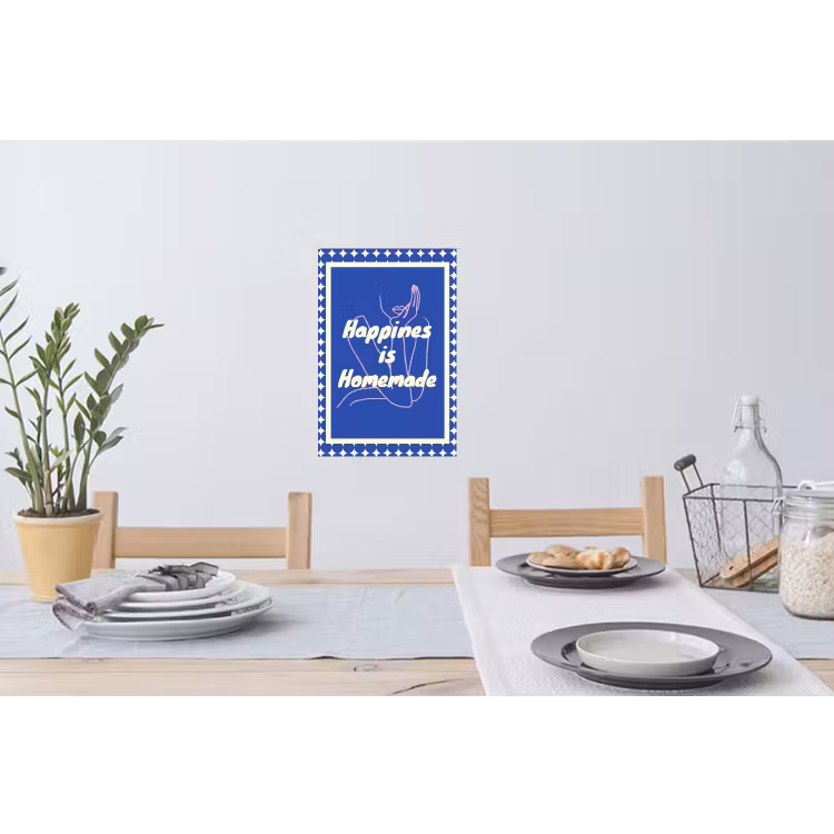 Lijntekening - Vrouw - Quote - Blauw Muursticker klein -eettafel