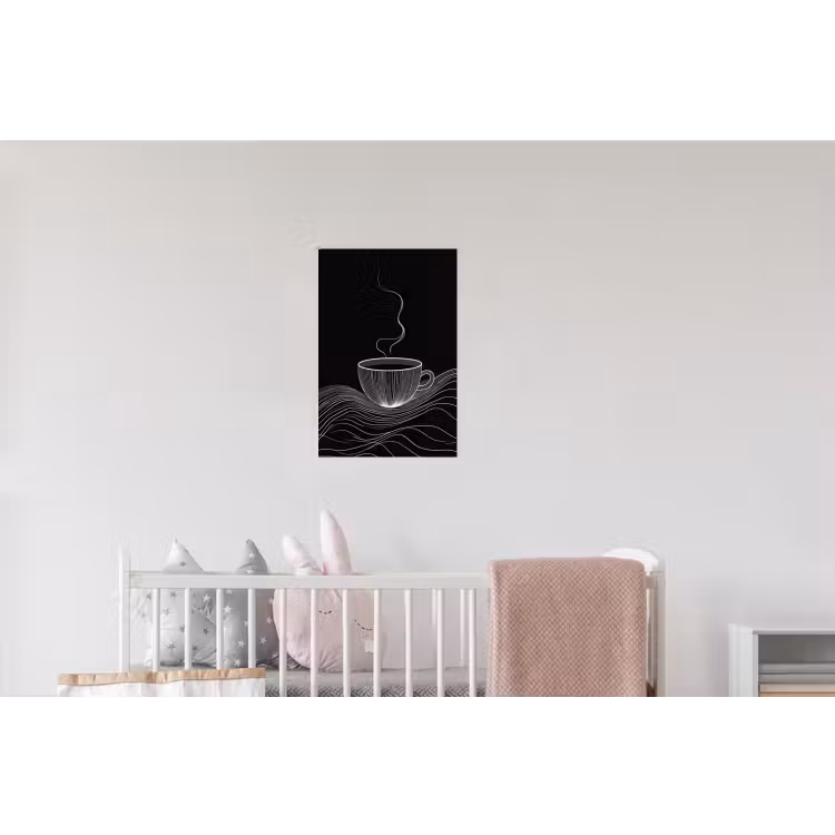 Lijntekening - Koffiekop - Zwart Muursticker klein -kinderkamer