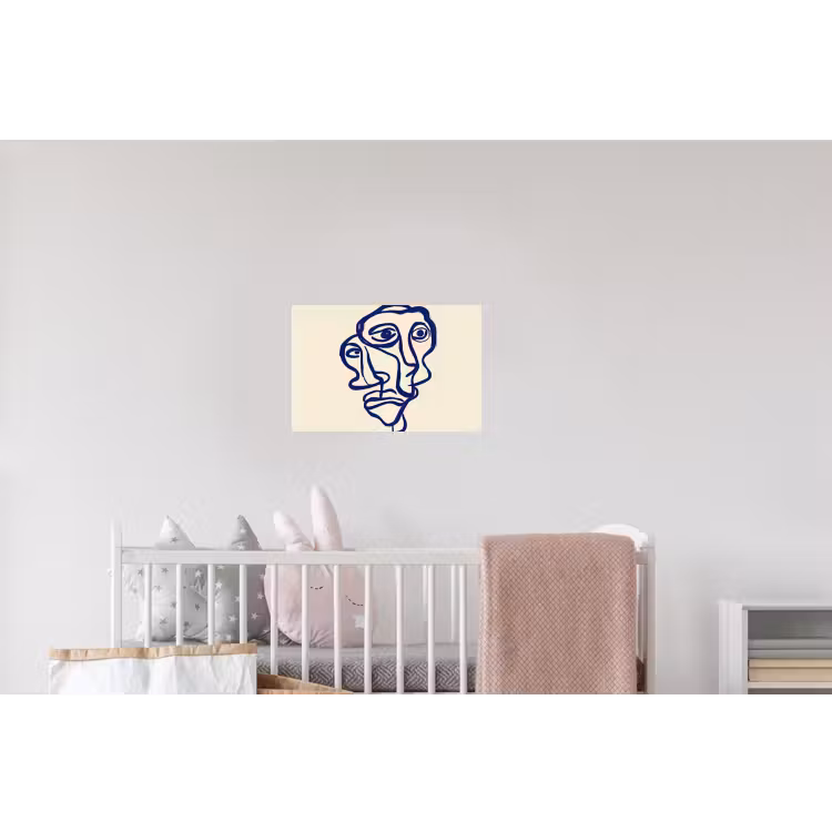 Lijntekening - Overlappende gezichten - Donkerblauw Muursticker klein -kinderkamer