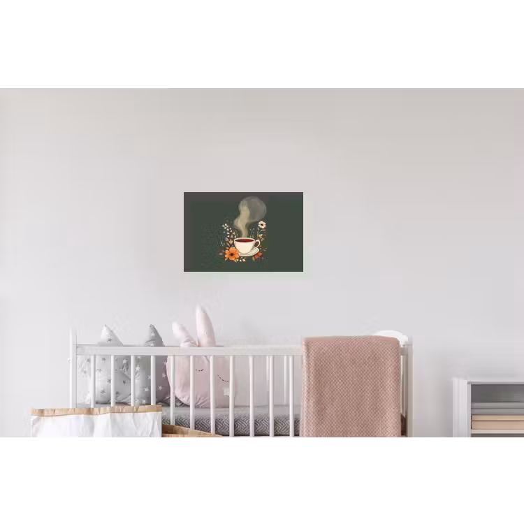 Kop - Bloemen - Groen - Koffie Muursticker klein -kinderkamer