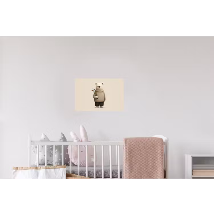 Knuffelbeer - Oranje bloemen - Vriendelijk Muursticker klein -kinderkamer