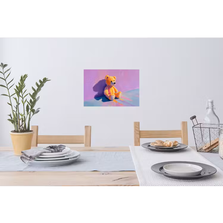 Teddybeer - Schaduw - Penseelstreken - Paars Muursticker klein -eettafel