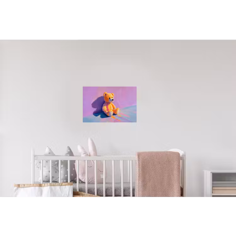 Teddybeer - Schaduw - Penseelstreken - Paars Muursticker klein -kinderkamer