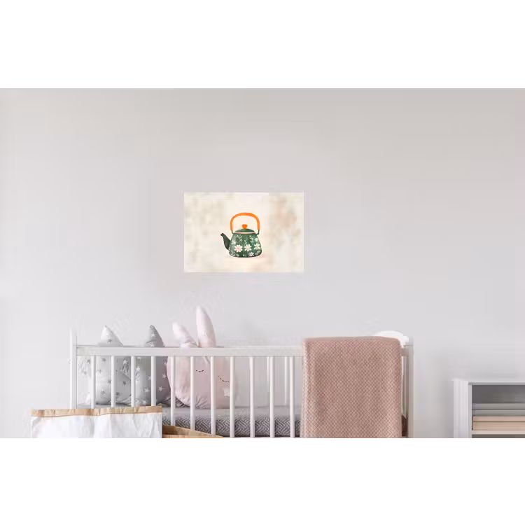 Theepot - Groen - Bloemen - Oranje Muursticker klein -kinderkamer
