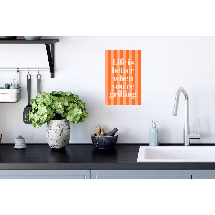 Tekst - Gestreept - Oranje - Zomer Muursticker klein -keuken