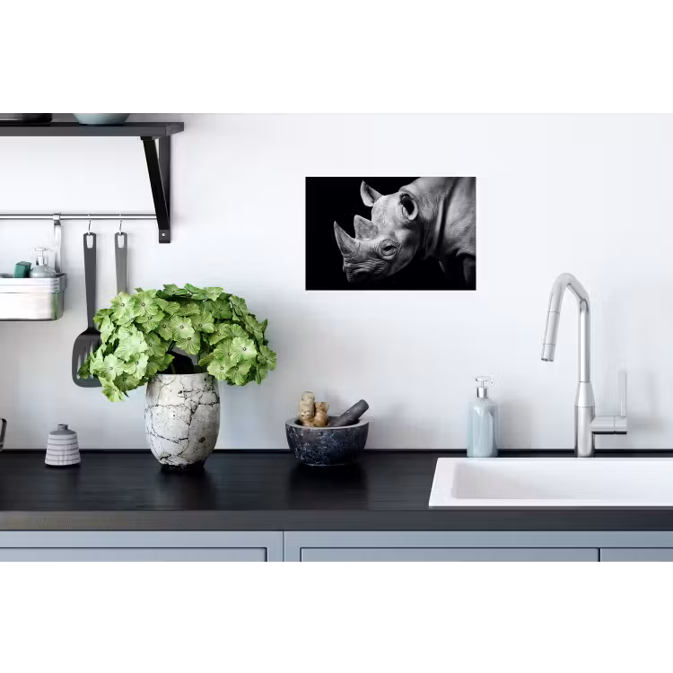 Dieren - Neushoorn - Zwart - Wit - Portret Muursticker klein -keuken