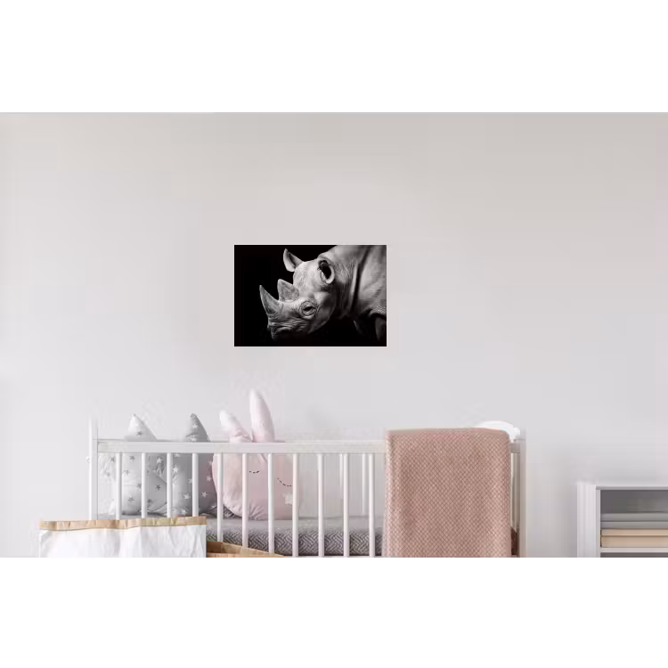 Dieren - Neushoorn - Zwart - Wit - Portret Muursticker klein -kinderkamer
