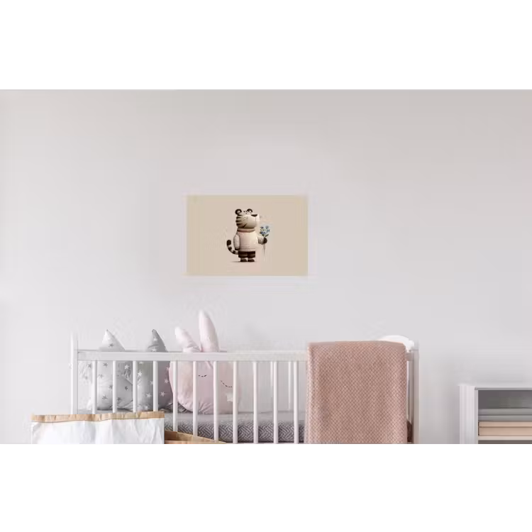 Tijger - Blauwe bloemen - Rustig Muursticker klein -kinderkamer