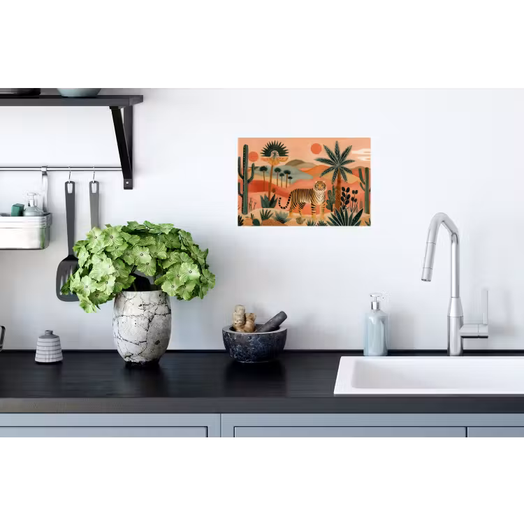 Tijger - Palmen - Cactus - Oranje Muursticker klein -keuken