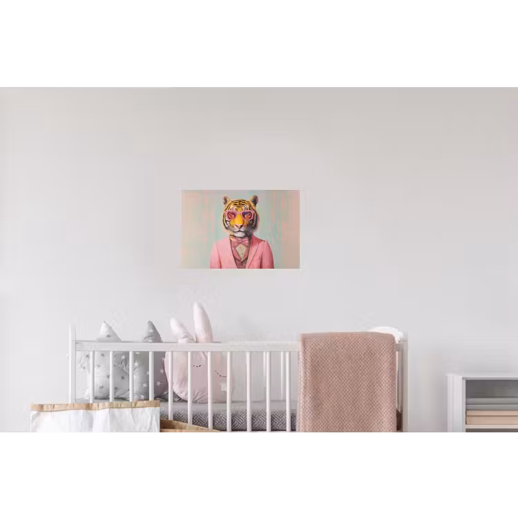 Tijger - Strik - Jasje - Roze Muursticker klein -kinderkamer