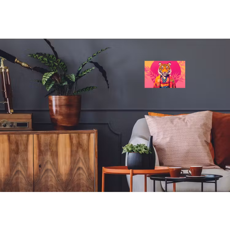Tijger - Kimono - Planten - Roze Muursticker klein -kamerbank