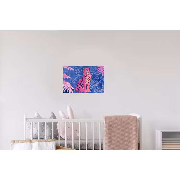 Tijger - Roze - Bladeren - Jungle Muursticker klein -kinderkamer