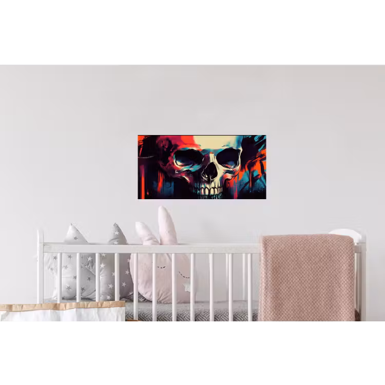 Schedel - Abstract - Rood - Blauw - Graffiti Muursticker klein -kinderkamer