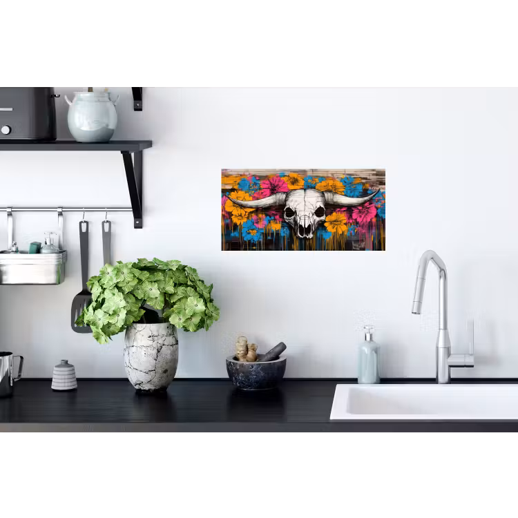 Schedel - Bloemen - Graffiti Muursticker klein -keuken
