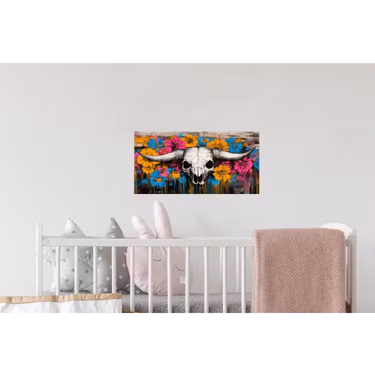Schedel - Bloemen - Graffiti Muursticker klein -kinderkamer