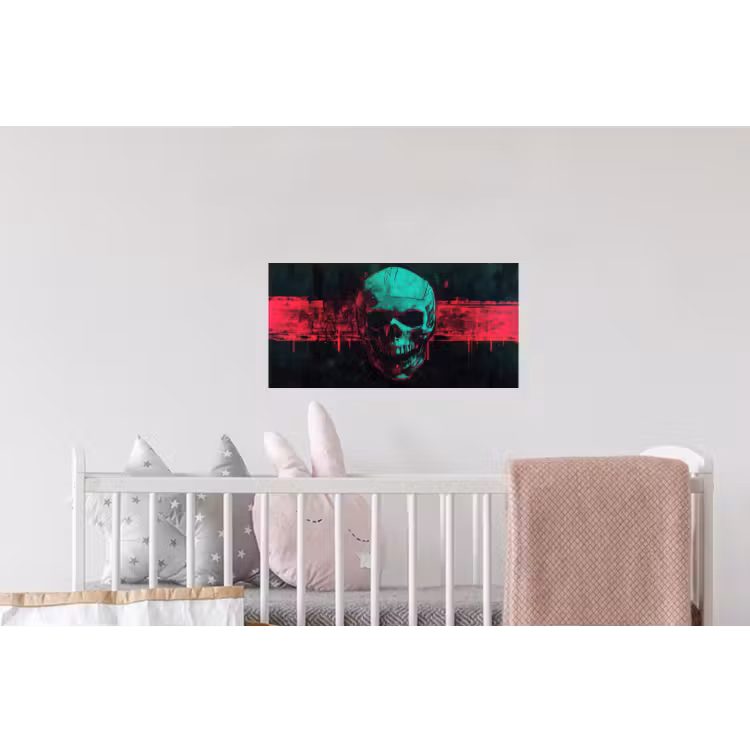 Schedel - Cyberpunk - Neon Rood Muursticker klein -kinderkamer
