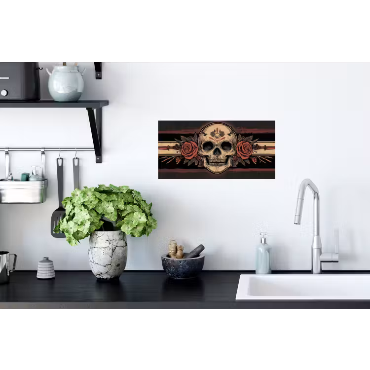 Schedel - Rozen - Gotisch Muursticker klein -keuken