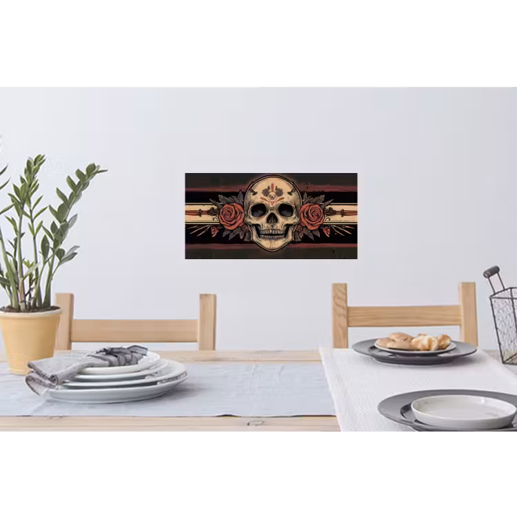 Schedel - Rozen - Gotisch Muursticker klein -eettafel