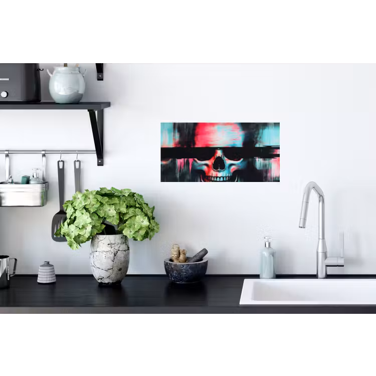 Schedels - Glitch - Cyberpunk Muursticker klein -keuken