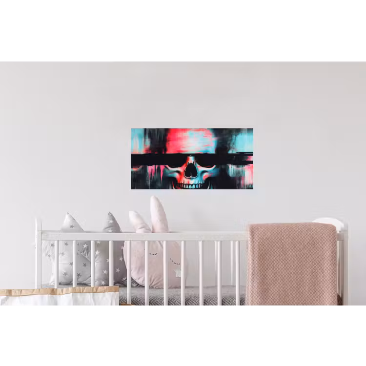Schedels - Glitch - Cyberpunk Muursticker klein -kinderkamer