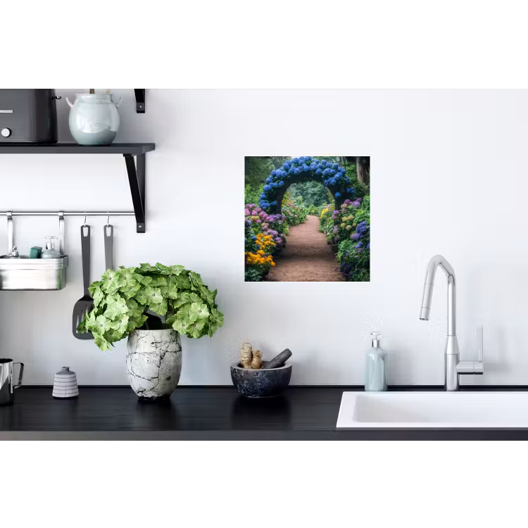 Doorkijk - Bloemen - Hortensia - Pad Muursticker klein -keuken