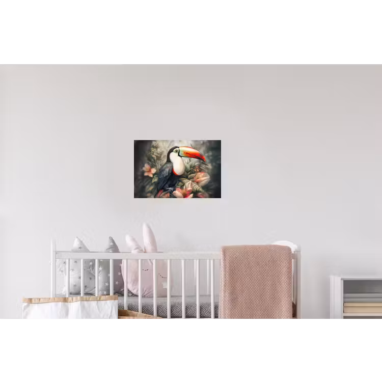 Toekan - Vogels - Bloemen - Planten - Tropisch Muursticker klein -kinderkamer