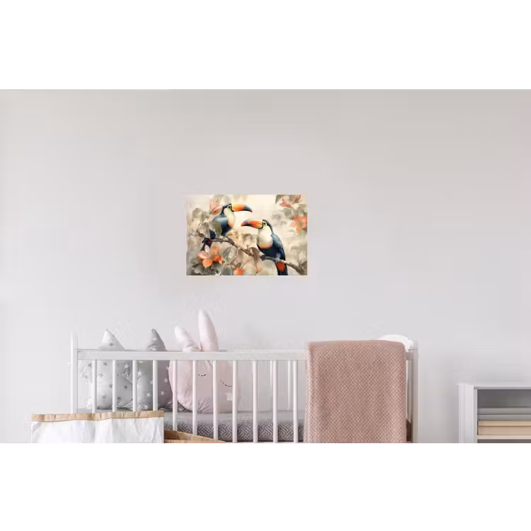 Toekan - Vogels - Bloemen - Tak Muursticker klein -kinderkamer