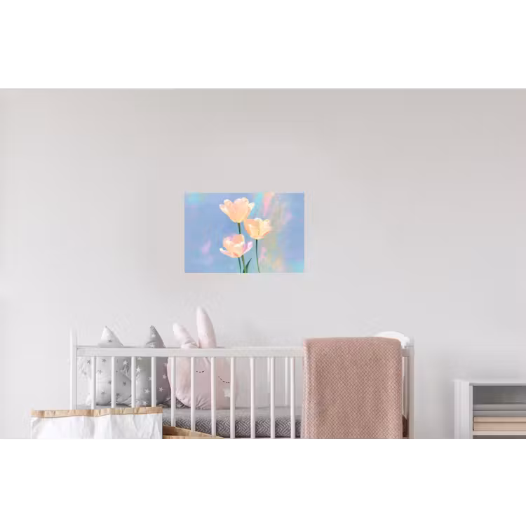 Tulpen - Roze accenten - Blauw Muursticker klein -kinderkamer