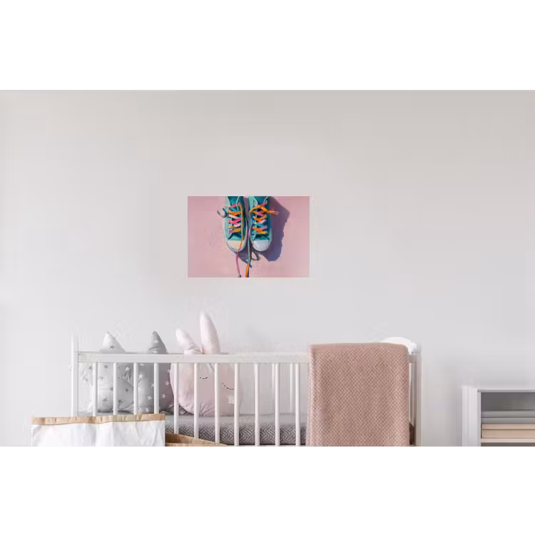 Sneakers - Veters - Kleurrijk - Schaduw Muursticker klein -kinderkamer