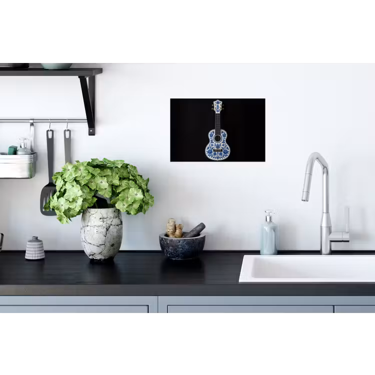 Ukelele - Delfts - Blauw - Muziek Muursticker klein -keuken