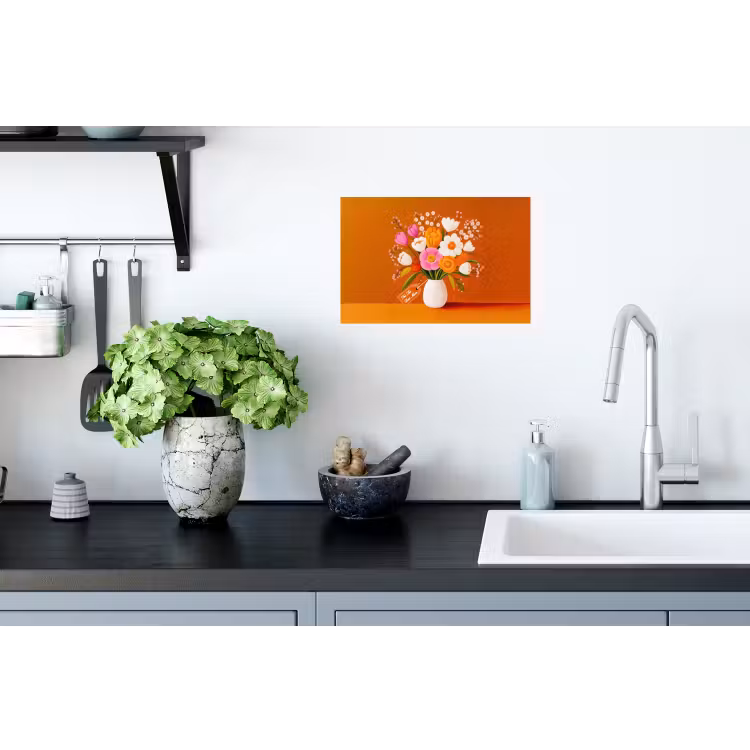 Vaas - Bloemen - Oranje Muursticker klein -keuken