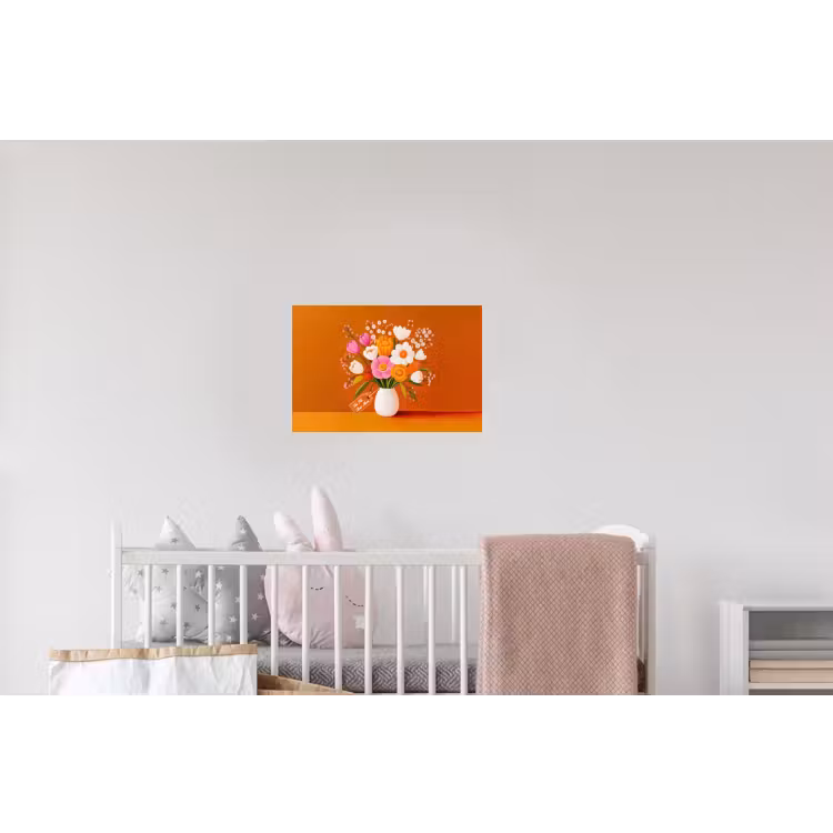 Vaas - Bloemen - Oranje Muursticker klein -kinderkamer