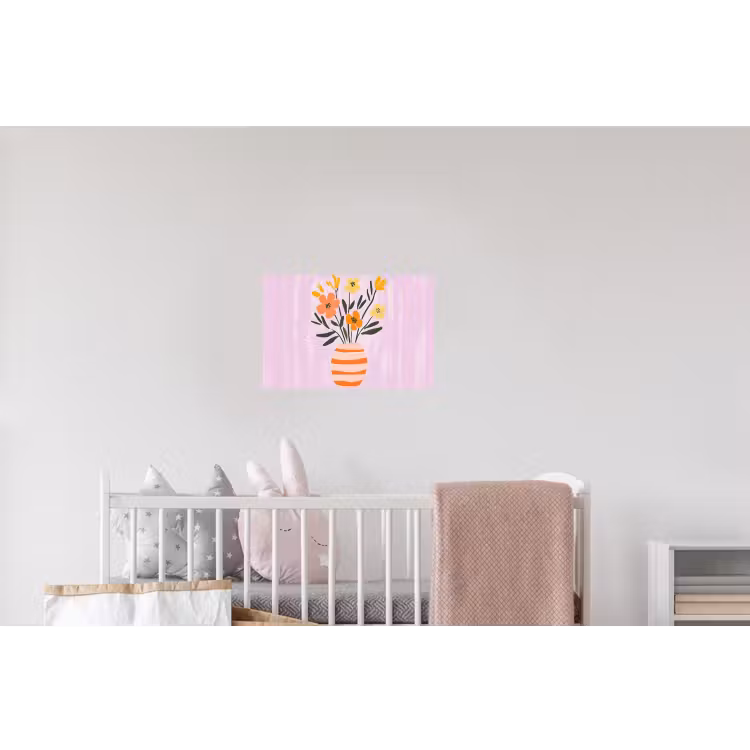 Vaas - Gestreept - Bloemen - Oranje Muursticker klein -kinderkamer