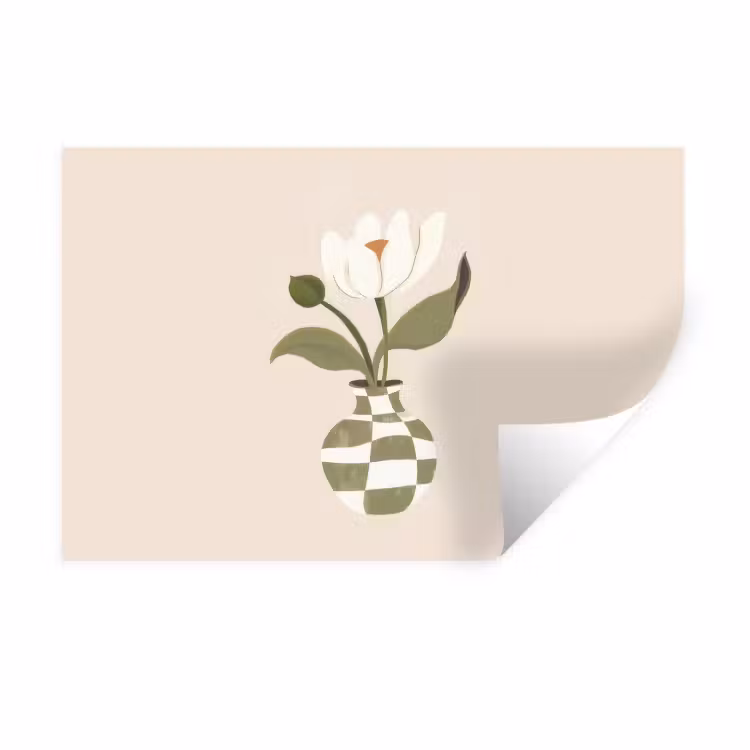 Vaas - Geruit - Bloem - Groen Muursticker klein -3d
