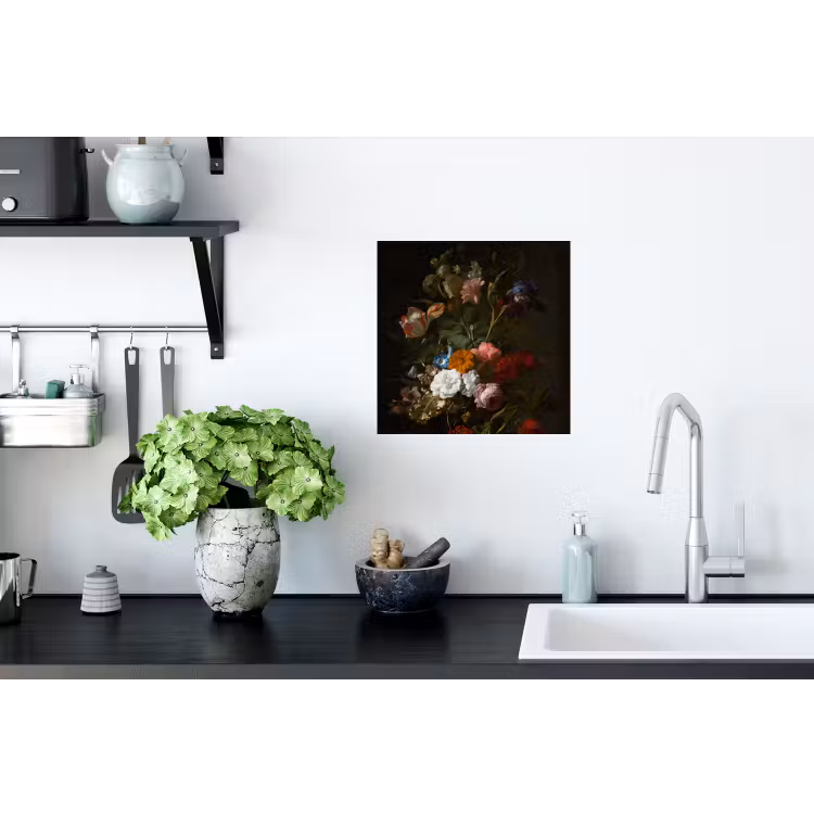 Vaas met bloemen - Schilderij van Rachel Ruysch Muursticker klein -keuken