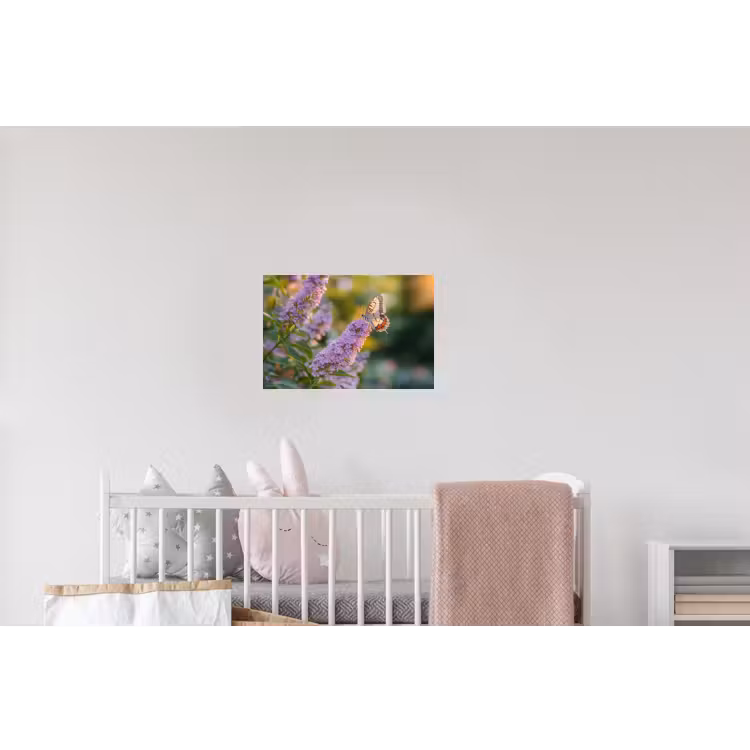Sierlijke - Vlinder - Paarse - Bloemen Muursticker klein -kinderkamer