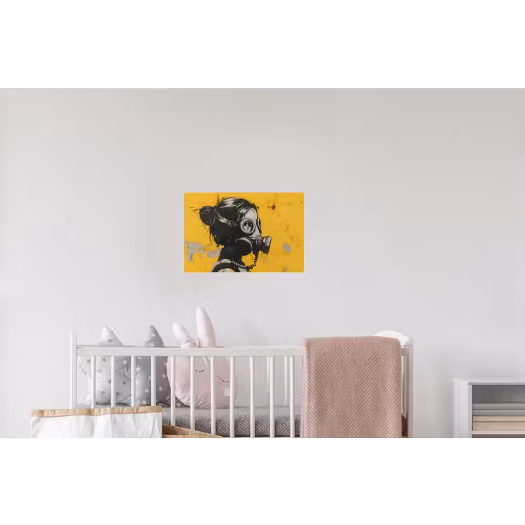 Vintage - Street art - Meisje - Masker - Geel - Banksy Muursticker klein -kinderkamer