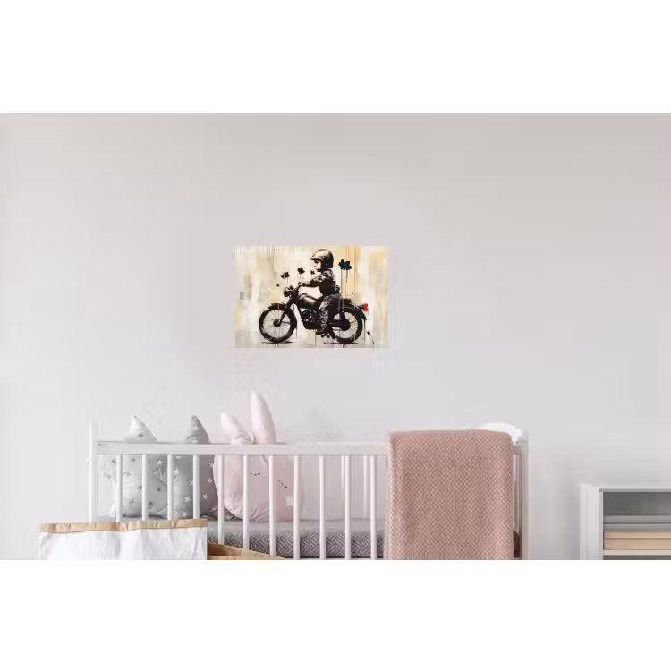 Vintage - Street art - Motor - Jongen - Graffiti - Zwart - Banksy Muursticker klein -kinderkamer