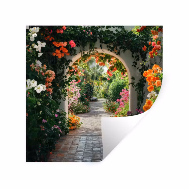 Doorkijk - Bloemen - Natuur - Bloementuin Muursticker klein -3d