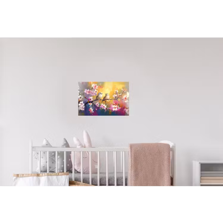 Vogels - Bloemen - Roze Muursticker klein -kinderkamer
