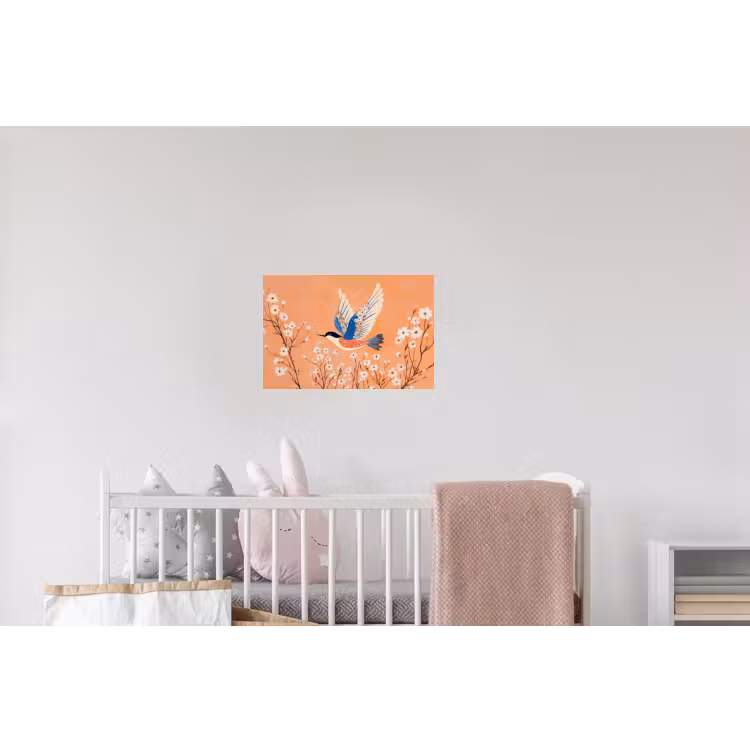 Vogel - Bloesemtakken - Warm - Kleurrijk Muursticker klein -kinderkamer