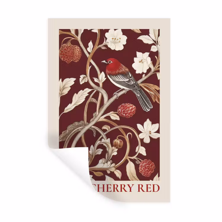 Vogel - Bordeaux - Bloemen - Bessen Muursticker klein -3d
