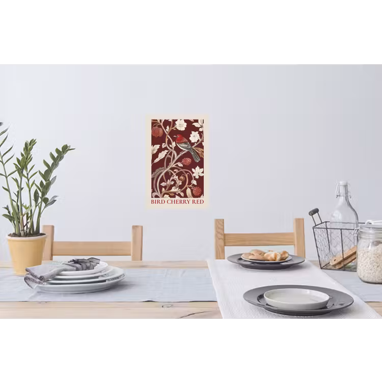 Vogel - Bordeaux - Bloemen - Bessen Muursticker klein -eettafel