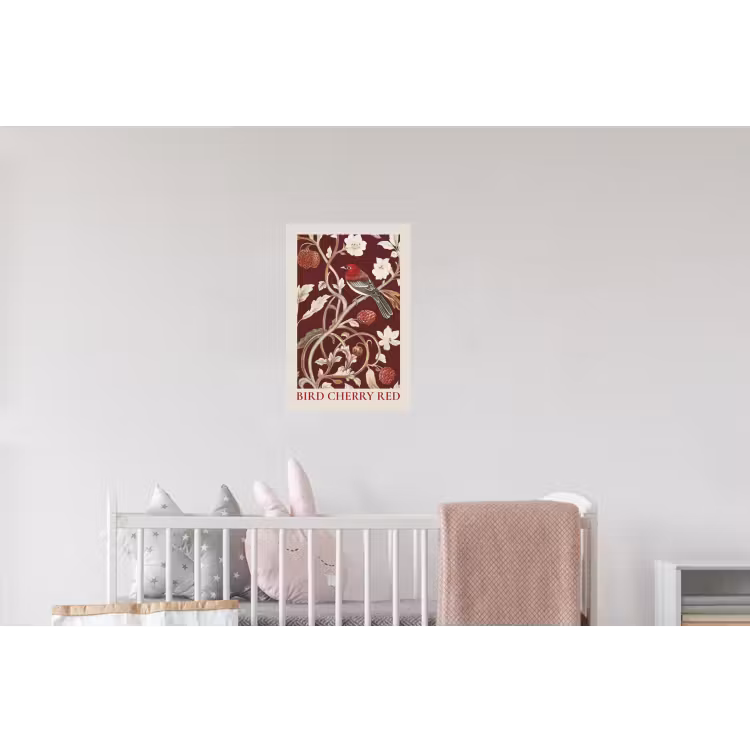 Vogel - Bordeaux - Bloemen - Bessen Muursticker klein -kinderkamer